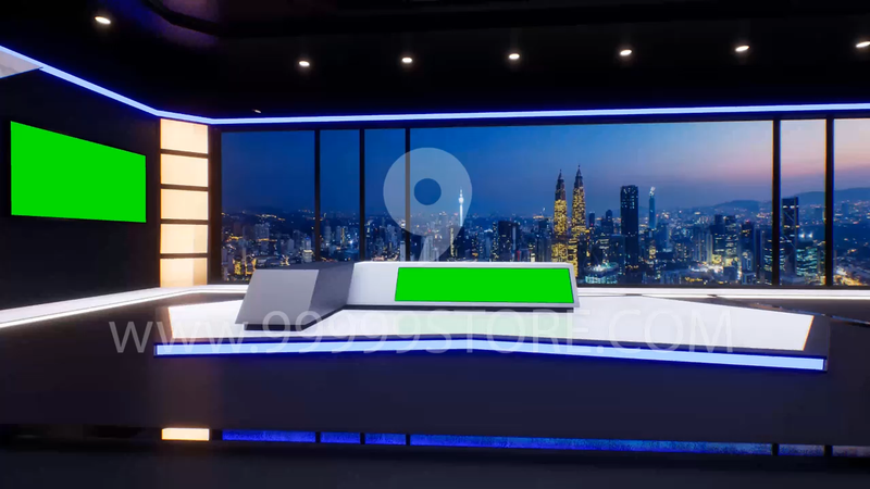 124 HD News TV Virtual Studio Green Scre, Stock Video